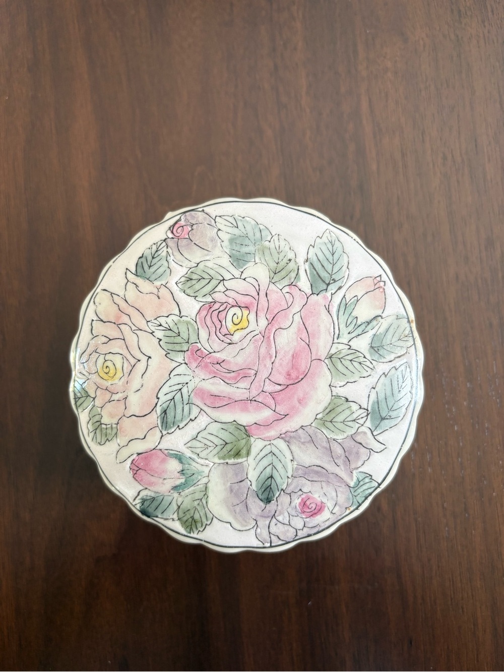 Hand-painted Chinoiserie Lidded Trinket Dish